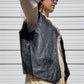80s Black Genuine Leather Vest (L)