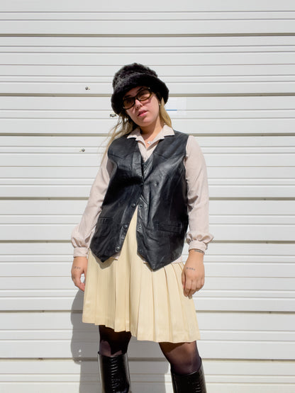 80s Black Genuine Leather Vest (L)