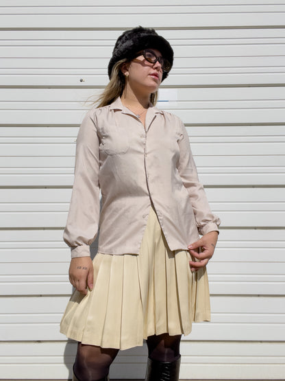 70s Off White Puff Sleeve Button Up (S/M)