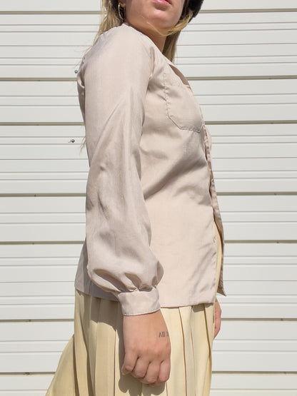 70s Off White Puff Sleeve Button Up (S/M)