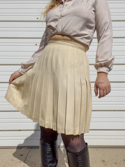 90s Cream Silk Pleated Tennis Skirt (W31")