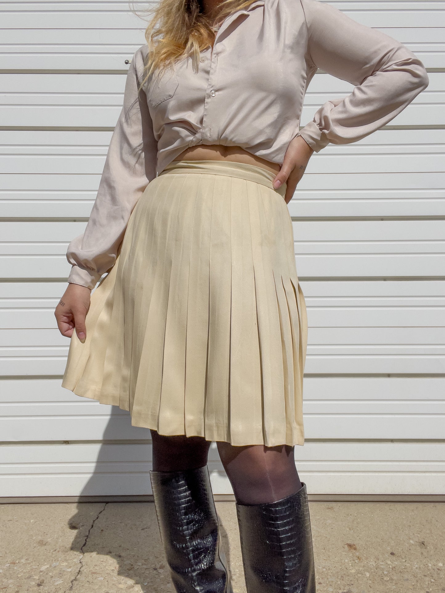 90s Cream Silk Pleated Tennis Skirt (W31")
