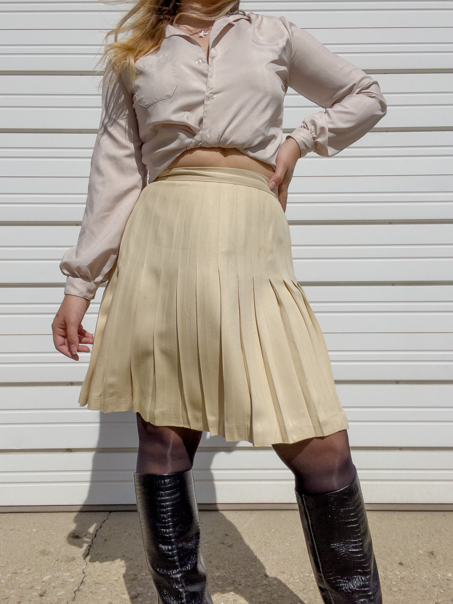 90s Cream Silk Pleated Tennis Skirt (W31")