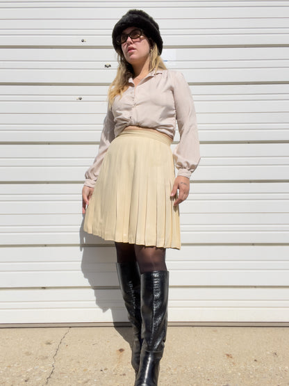 90s Cream Silk Pleated Tennis Skirt (W31")