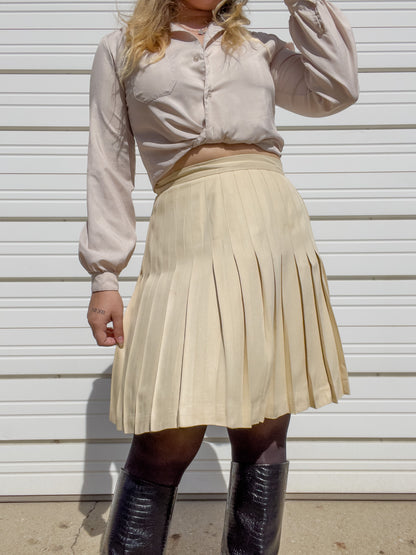 90s Cream Silk Pleated Tennis Skirt (W31")