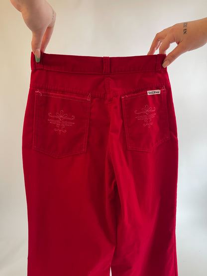 W26" 70s Cherry Red Velvet Wide Leg Pants