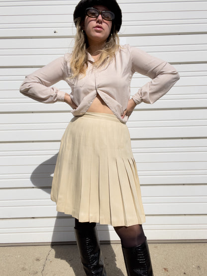 90s Cream Silk Pleated Tennis Skirt (W31")