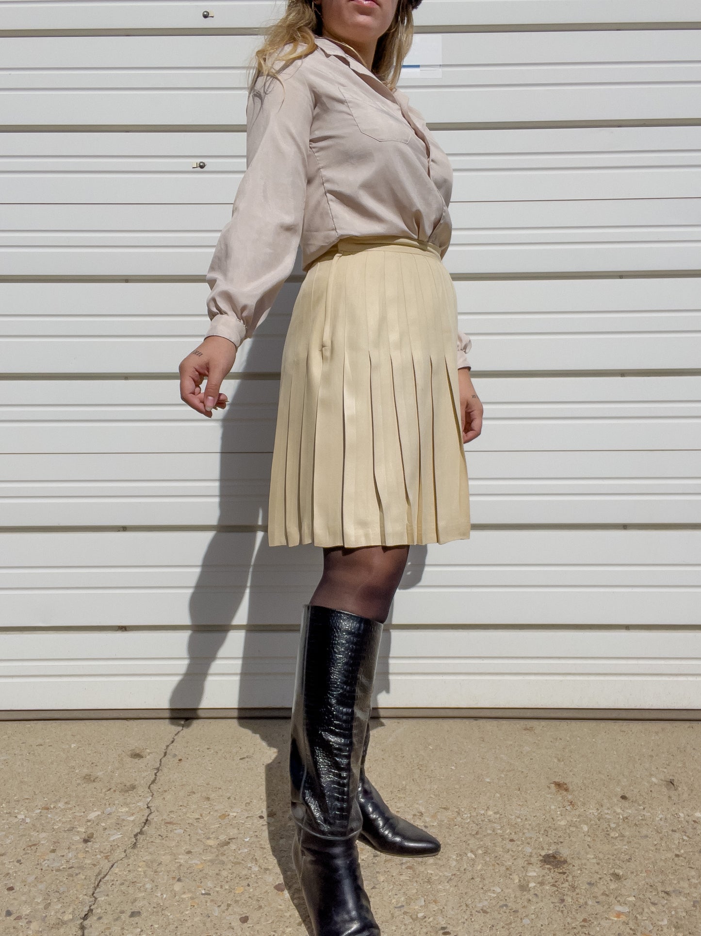 90s Cream Silk Pleated Tennis Skirt (W31")