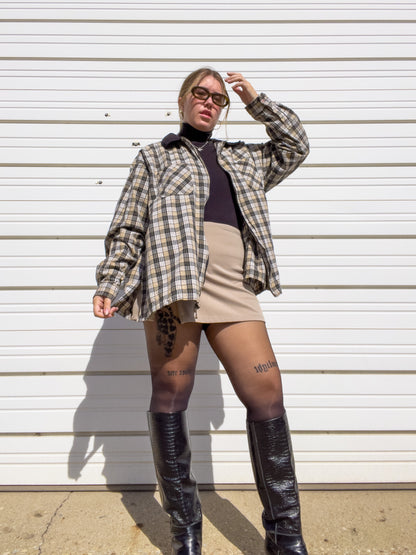 90s Plaid Lightweight Zip Up Shirt Jacket (XXL)