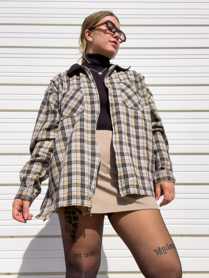 90s Plaid Lightweight Zip Up Shirt Jacket (XXL)