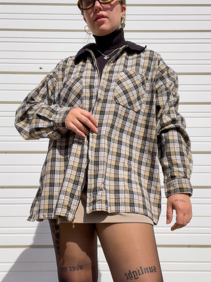 90s Plaid Lightweight Zip Up Shirt Jacket (XXL)