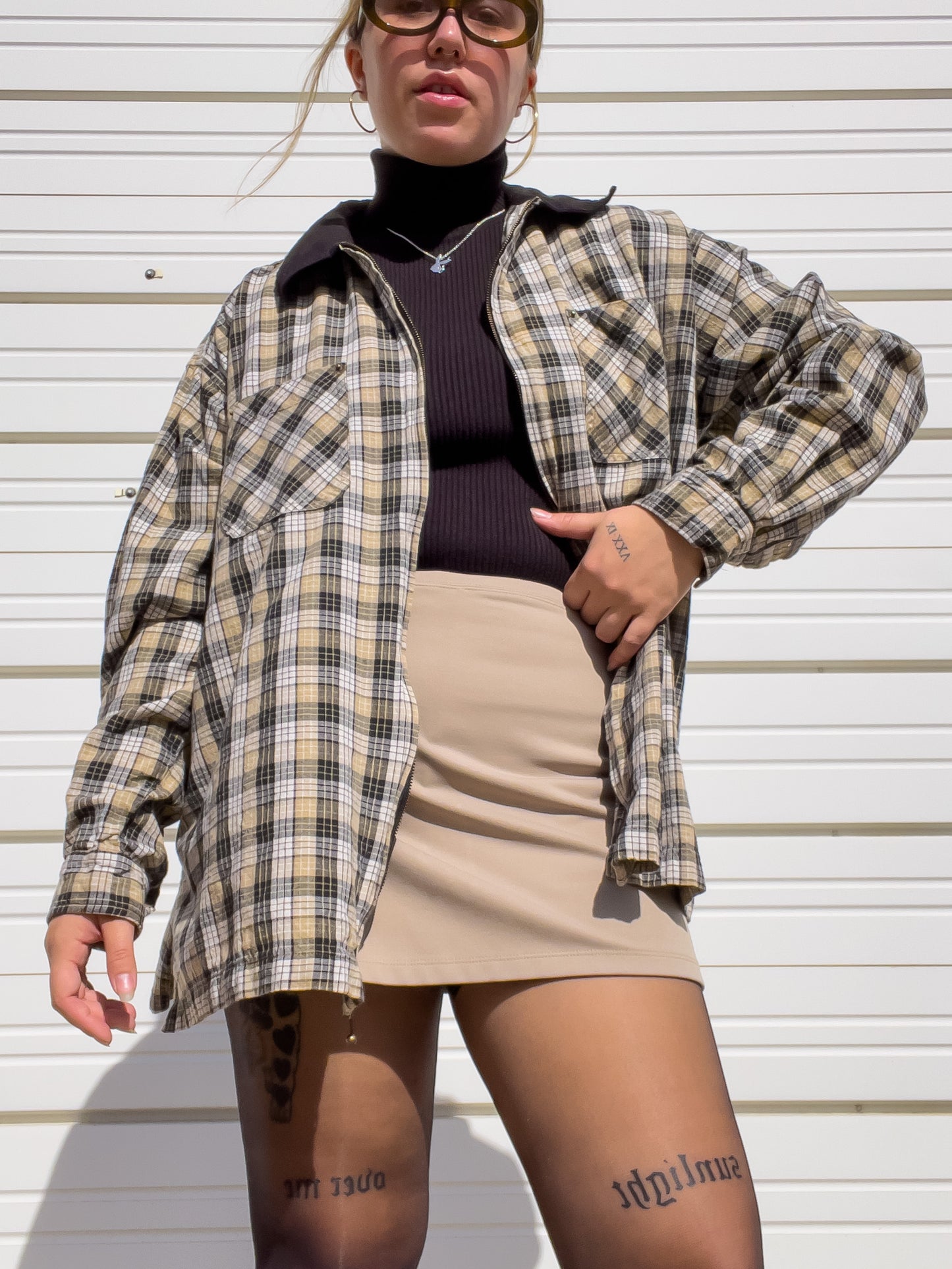 90s Plaid Lightweight Zip Up Shirt Jacket (XXL)