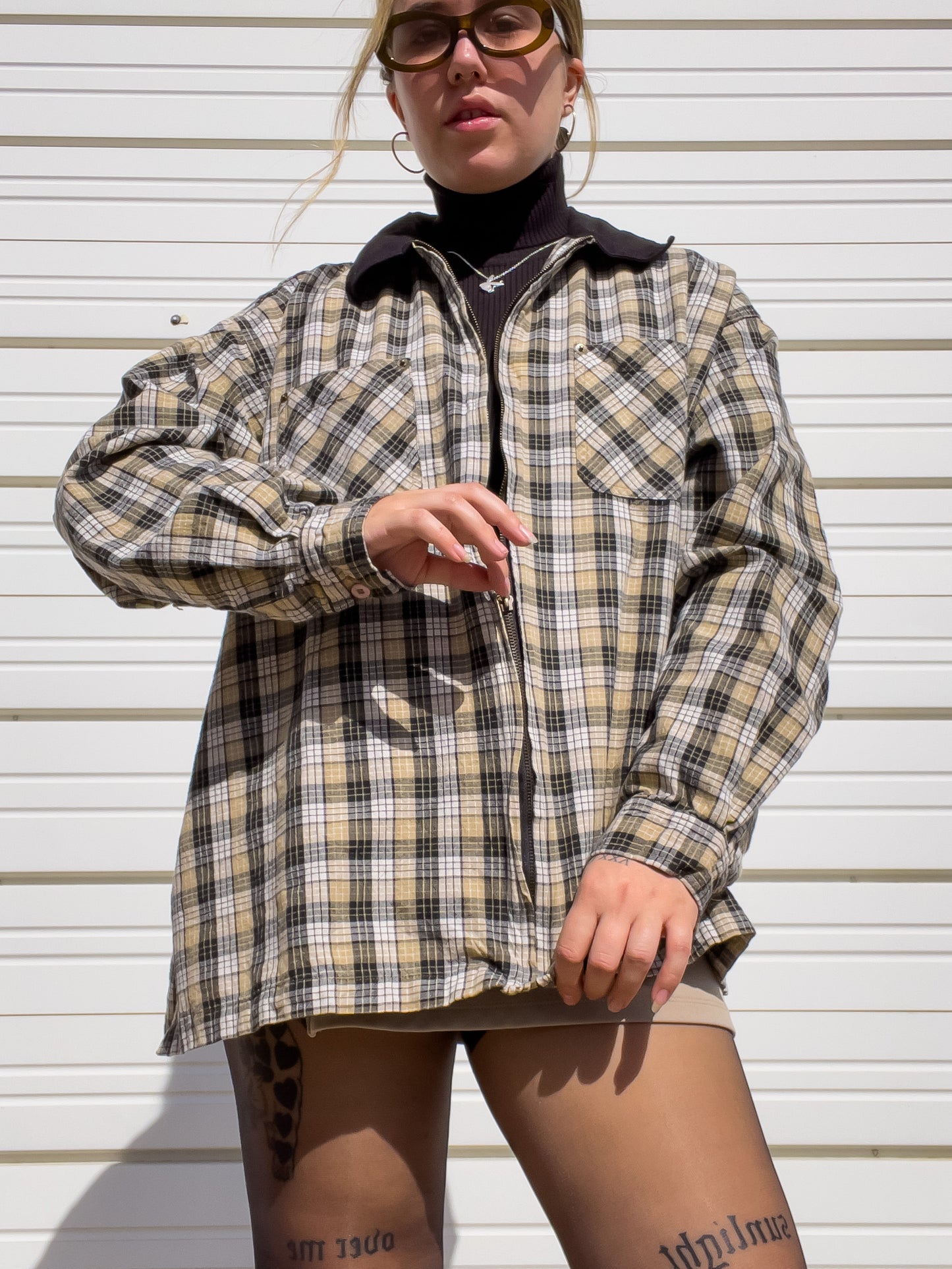 90s Plaid Lightweight Zip Up Shirt Jacket (XXL)