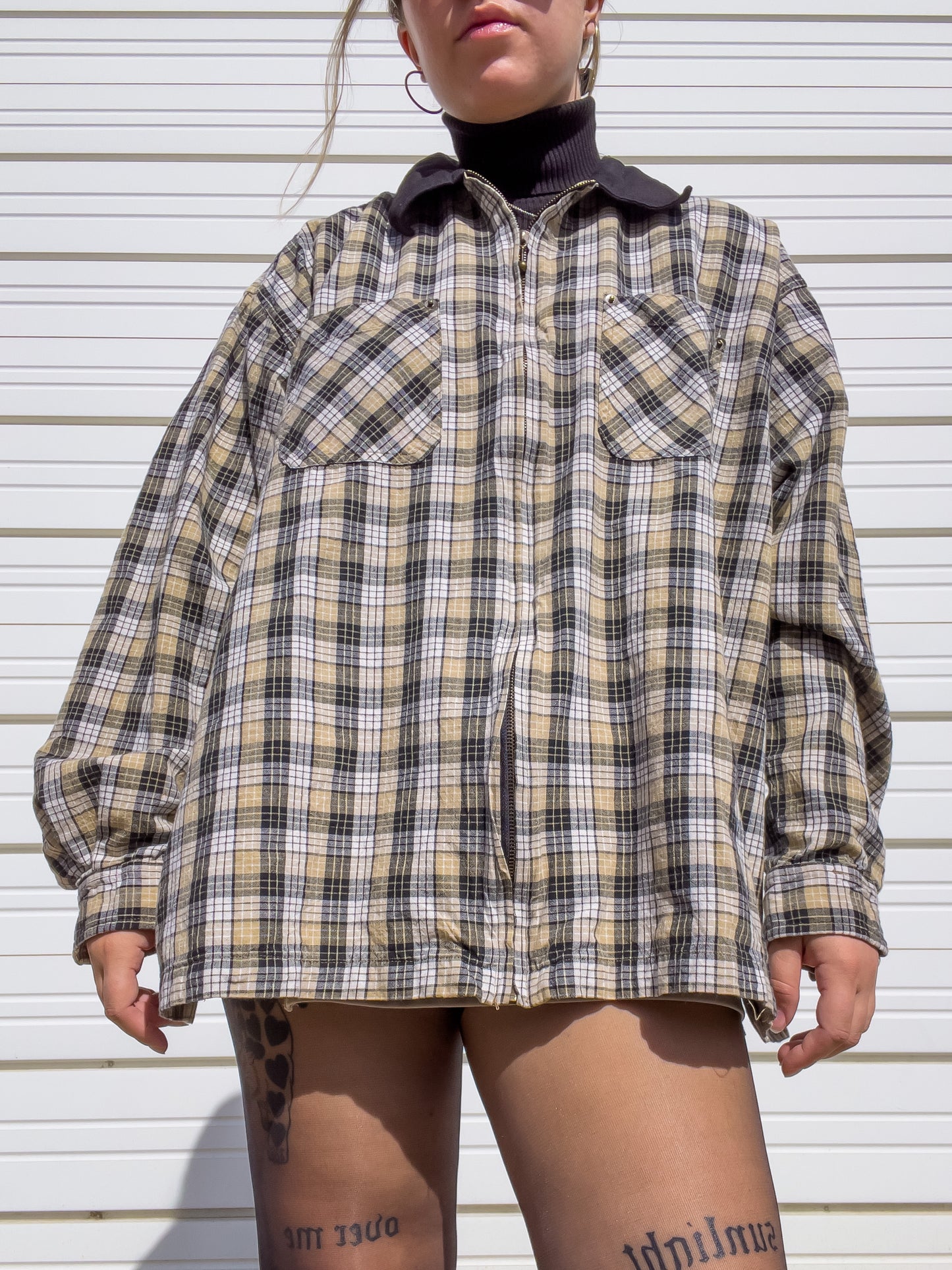 90s Plaid Lightweight Zip Up Shirt Jacket (XXL)