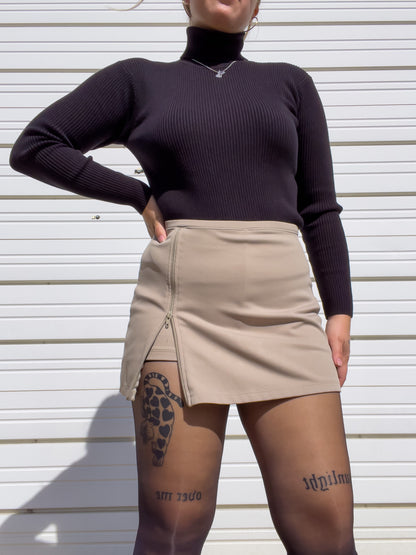 90s Tan Zip Up Mini Skort (M)