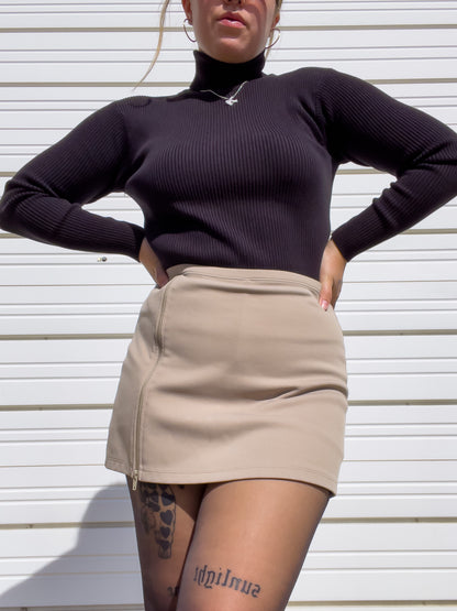 90s Tan Zip Up Mini Skort (M)