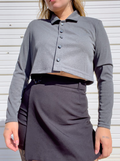 90s Charcoal Gray Cropped Button Up (M/L)