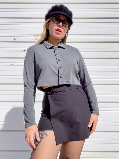 90s Charcoal Gray Cropped Button Up (M/L)