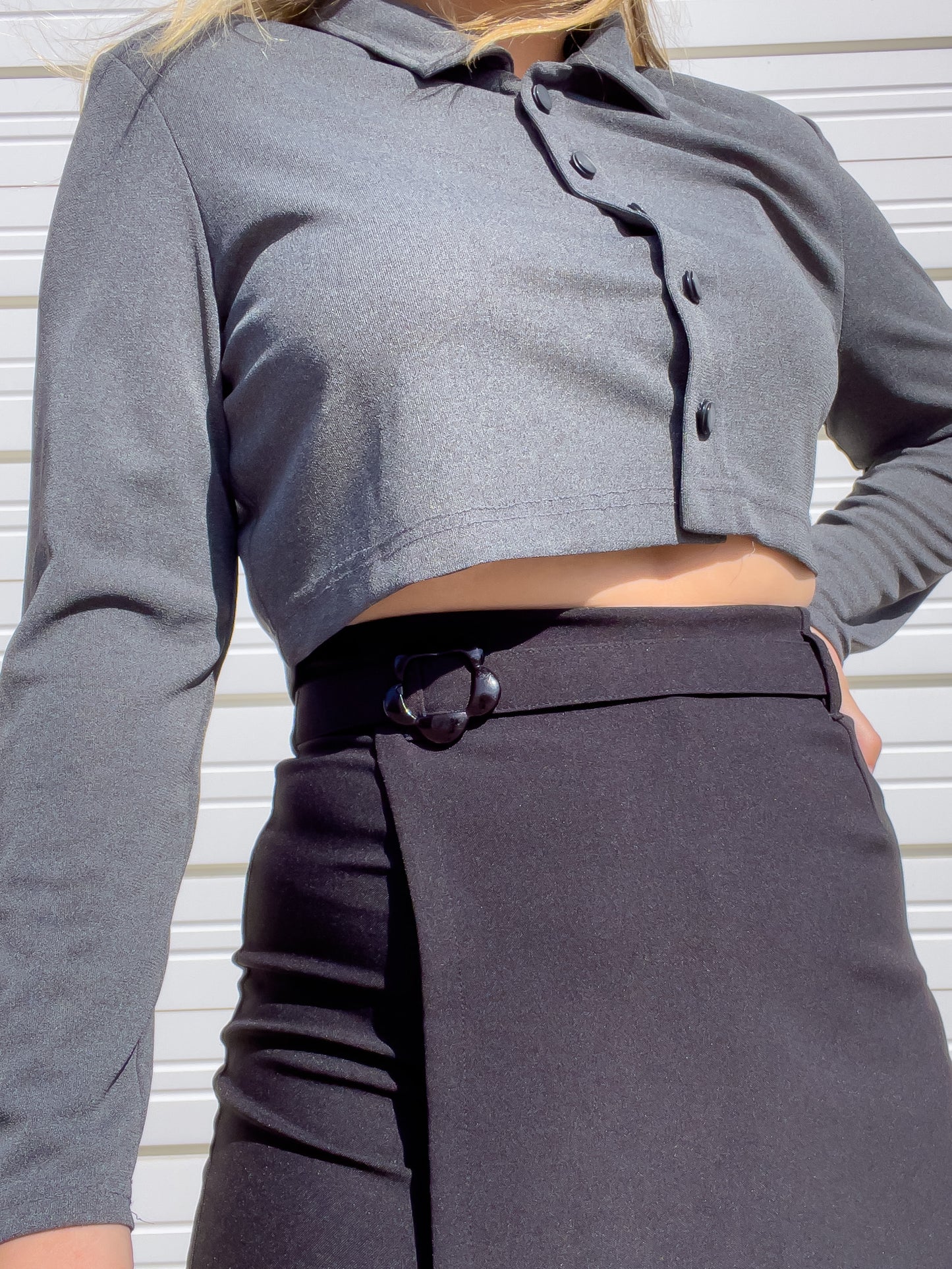 90s Black Mini Wrap Skort w/ Daisy Buckle (S/M)