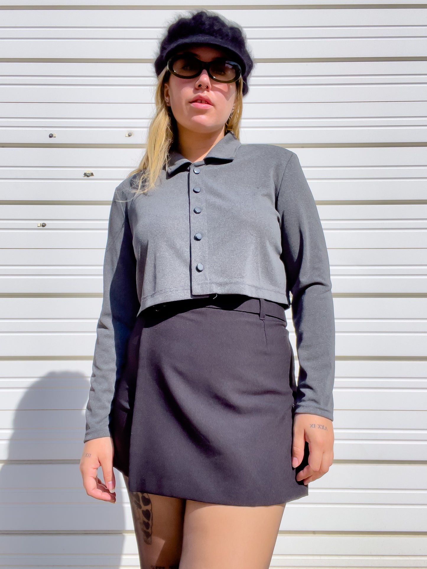 90s Black Mini Wrap Skort w/ Daisy Buckle (S/M)