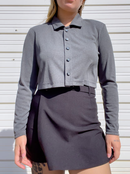 90s Charcoal Gray Cropped Button Up (M/L)