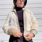 90s White Genuine Suede & Fur Cropped Bomber Jacket (S)