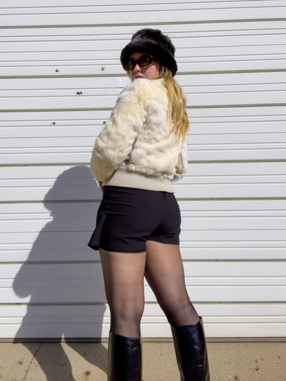 90s White Genuine Suede & Fur Cropped Bomber Jacket (S)