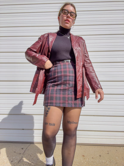 70s Oxblood Genuine Leather Belted Blazer w/ Removable Faux Fur Lining (S/M)