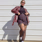 90s Burgundy & Gray Plaid High Waisted Mini Skirt (S/M)