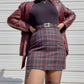 90s Burgundy & Gray Plaid High Waisted Mini Skirt (S/M)