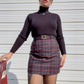 90s Burgundy & Gray Plaid High Waisted Mini Skirt (S/M)