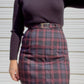 90s Burgundy & Gray Plaid High Waisted Mini Skirt (S/M)