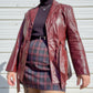 70s Oxblood Genuine Leather Belted Blazer w/ Removable Faux Fur Lining (S/M)