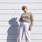 80s Tan, Navy, & White Striped Sweater (M/L)