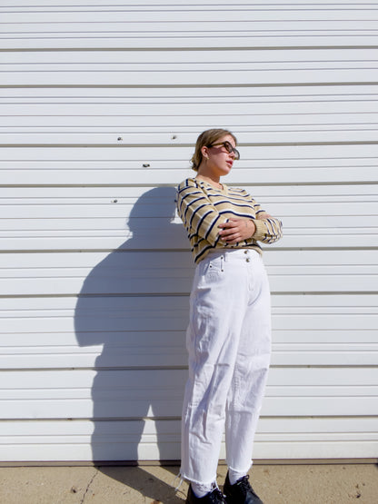 80s Tan, Navy, & White Striped Sweater (M/L)