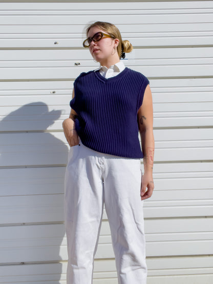 90s Navy Blue Knit Sweater Vest (L/XL)