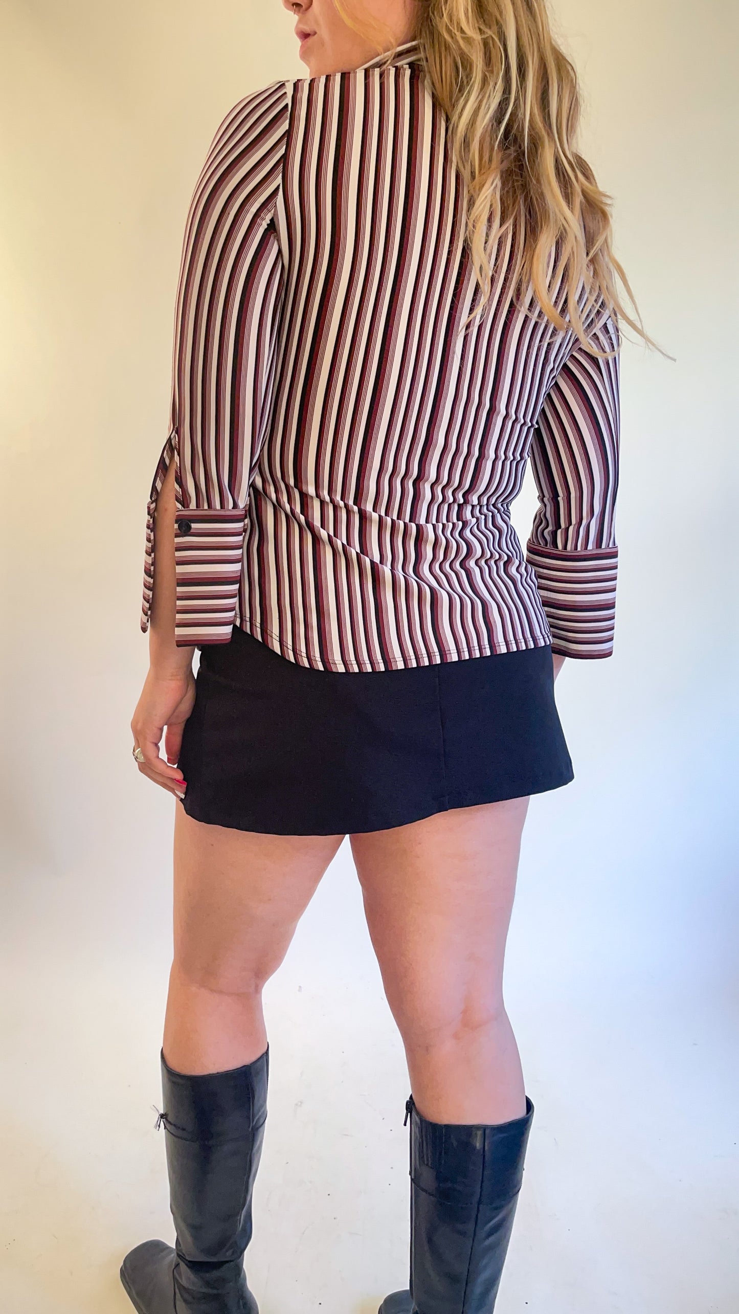 90s/00s Burgundy Striped Button Up (S/M)