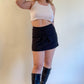 90s Black Pleated Mini Skirt w/ Ribbon Detail (M)
