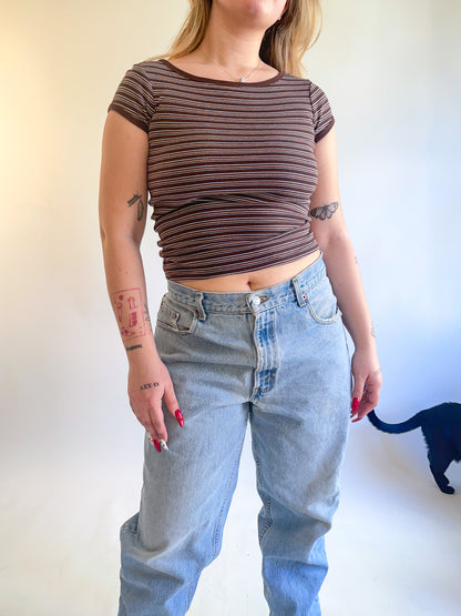 90s Y2K Brown Striped Baby Tee (S)