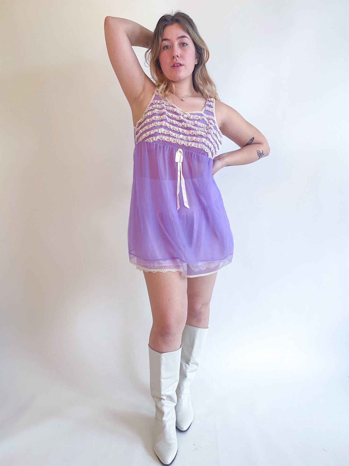 M 60s Lavender Sheer & Lace Babydoll