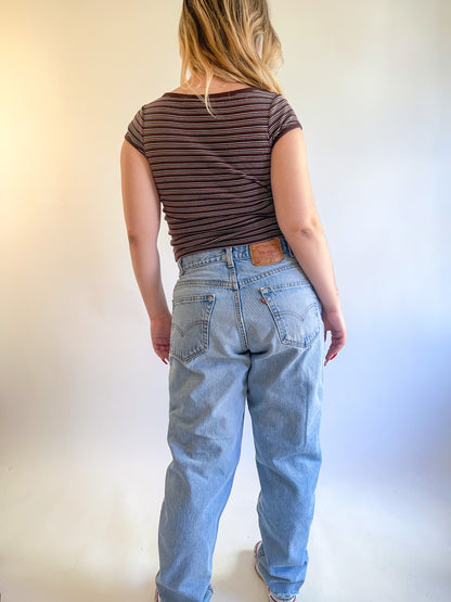 90s Y2K Brown Striped Baby Tee (S)