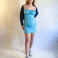90s Y2K Deadstock Blue Floral Ruched Mini Dress (M)