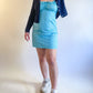 90s Y2K Deadstock Blue Floral Ruched Mini Dress (M)