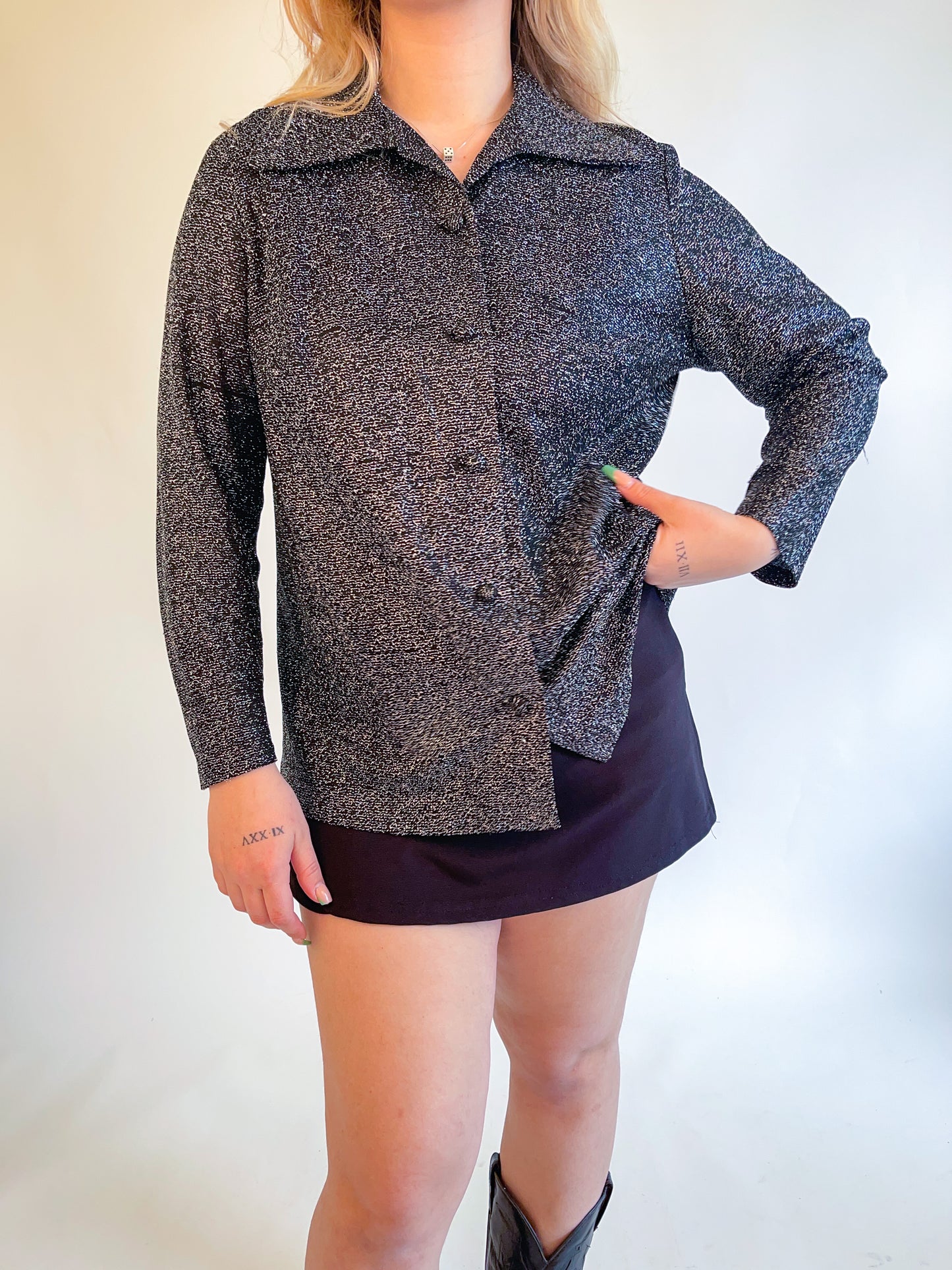 M 70s Sparkly Disco Button Up