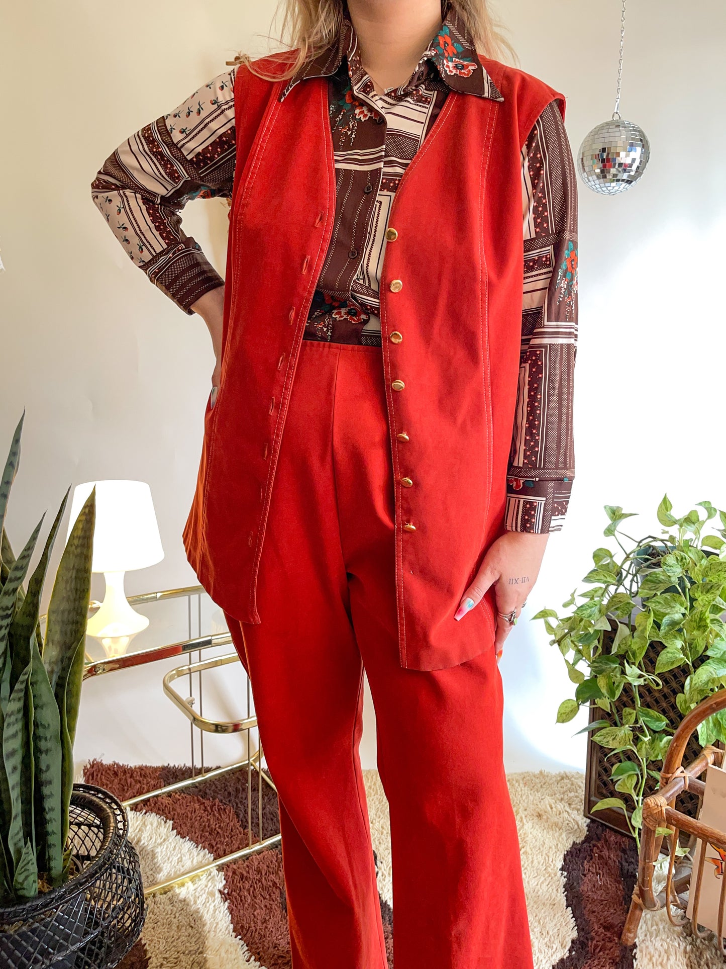70s Rust Orange 3-Piece Ultrasuede Suit (XL)