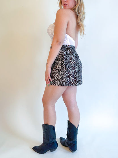 W28" 90s Fuzzy Leopard Print Mini Skirt