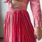 70s Red Gingham Palazzo Pants & Cropped Button Up Set (M)