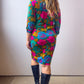 70s Vibrant Floral Midi Dress (M)