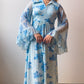 70s Blue Floral Angel Sleeve Maxi Dress (M)