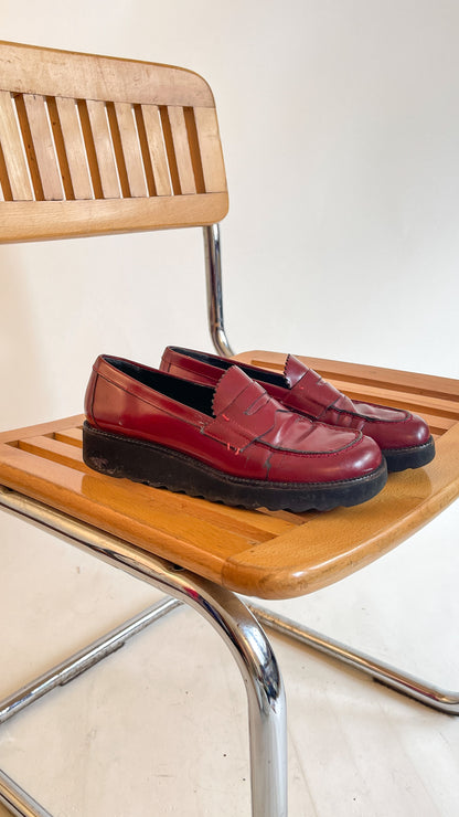 90s Oxblood Red Platform Loafers (US W6.5)